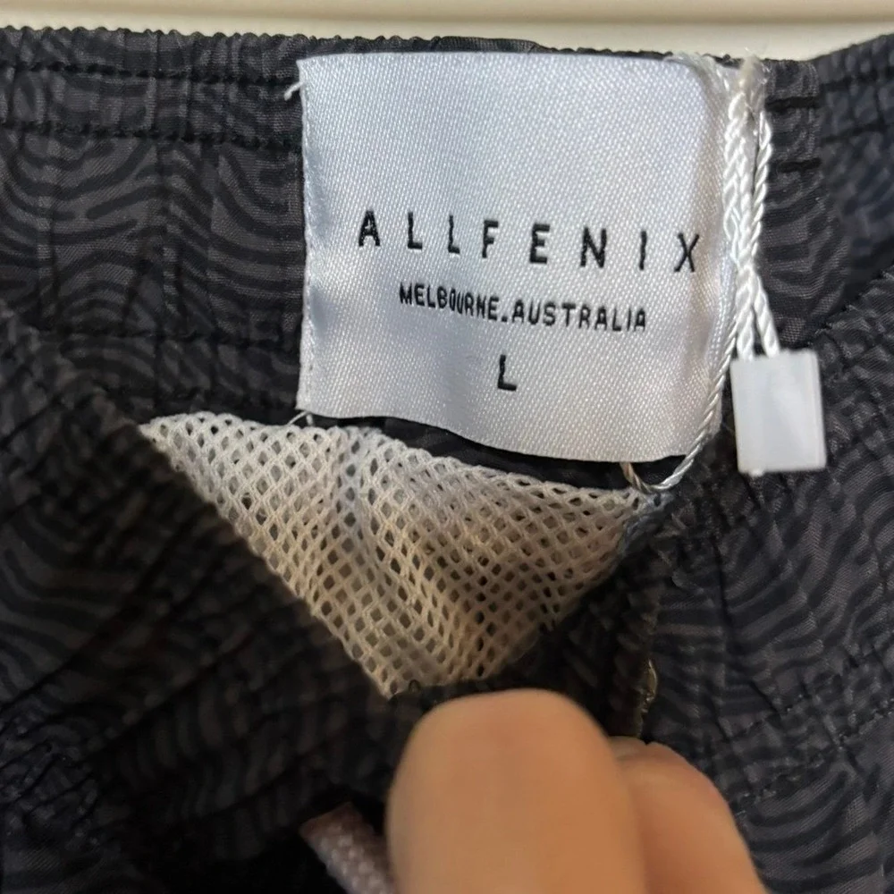 Allfenix Mens Wave Print Swim Trunks Charcoal Grey Mesh Lined Shorts Large